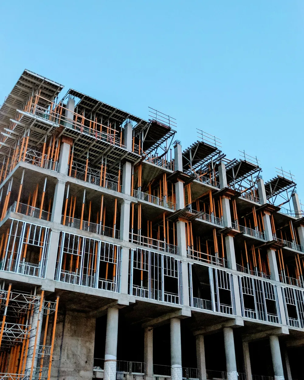 Concrete frame structure of a building under construction